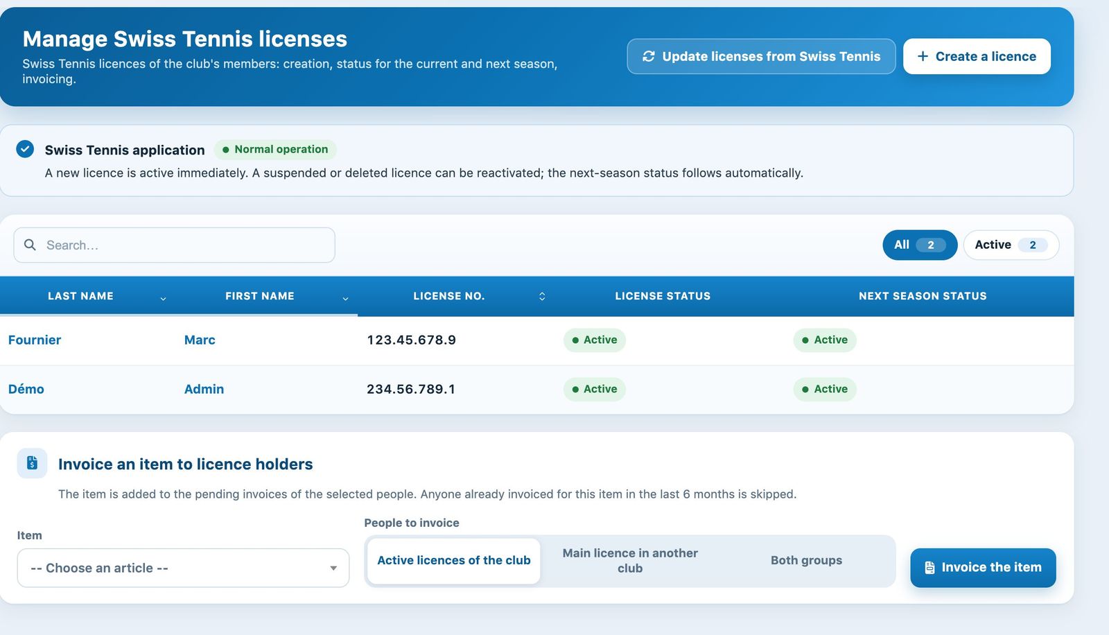 The Swiss Tennis licences page